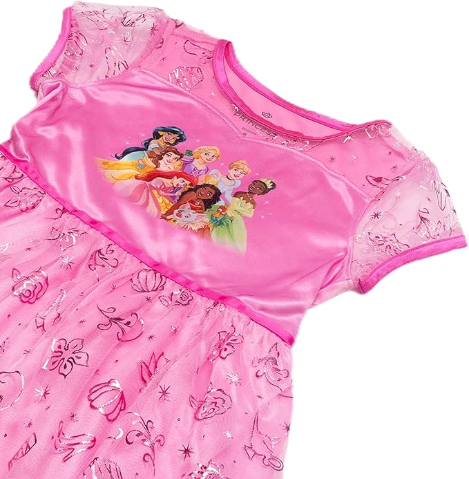 Disney Girls' Princess Dress Nightgown, Fantasy Gown, Soft & Cute Pajamas for Kids