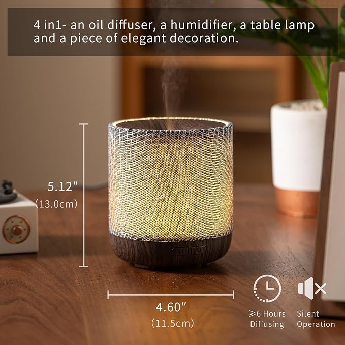 Essential Oil Diffuser with Fabric Cover and Night Lamp | 200ml, Quiet, Ultrasonic Scent Diffusing & Humidifying, Auto Shut-Off, Ambient Lighting, Candle Light Mode
