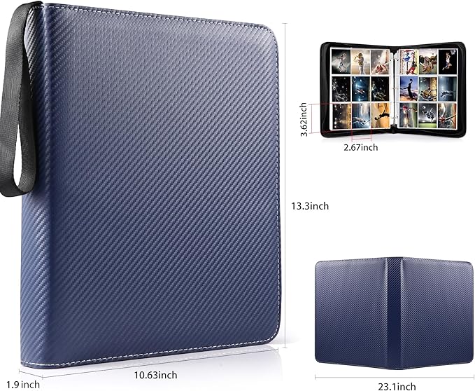 WOT I 900 Pockets Trading Card Binder, Baseball Card Binder Sleeves with Zipper, Double Sided Pockets Card Holder Carry Card Case for Baseball Card, Football Card(Dark Blue)