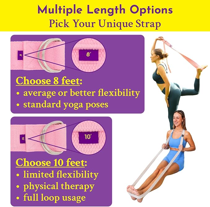 Adaptive Yoga Strap for Stretching - Extra-Wide 2 Inches 100% Cotton Stretch Strap with Steel D-Rings for Physical Therapy, Pilates & Flexibility - Storage Pouch & E-Book
