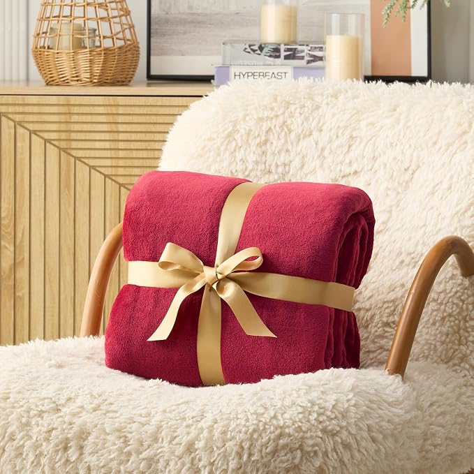 Hansleep King Red Fleece Blanket, Soft Flannel Bed Blanket | Fuzzy Cozy Blanket 90x108 Inches, Multi-use for Bed, Sofa, Couch, Travel, Camping, All Season Warm Lightweight Cover