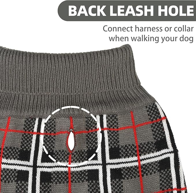 PUPTECK Dog Sweaters for Large Medium Small Dogs - Fall Classic Plaid Style Puppy Holiday Winter Coat Clothes Warm, Grey, ML