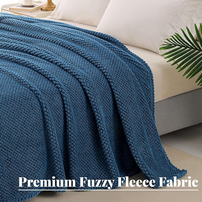 Whale Flotilla Soft Fleece King Size Bed Blanket, Navy Blue | 90x104 Inch, Suitable for Bed, Fluffy Fuzzy Jacquard Blankets for All Season, Lightweight and Cozy