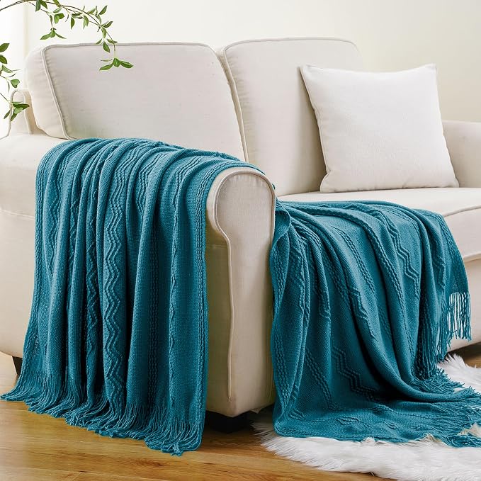 BATTILO HOME Teal Blue Throw Blanket for Couch, 50"x60" | Decorative Teal Throw for Sofa Bed Room, Boho Throw Blanket for Home Decor