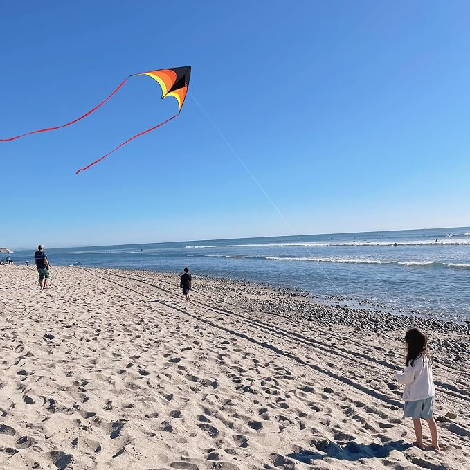 Delta Kite for Kids & Adults - Easy to Fly Large Single Line Beach Kite with 300ft String Handle Included, Perfect for Beginners, Teens