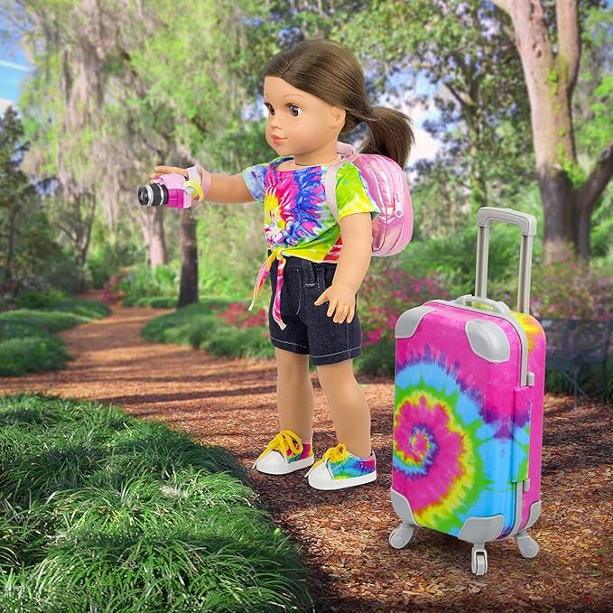 Ecore Fun 23 Pcs 18 inch Girl Doll Accessories Suitcase Travel Luggage Play Set,18" Doll Travel Carrier Storage, Including Suitcase, Clothes, Shoes, Backpack, Camera, Computer, Cell Phone（No Doll）