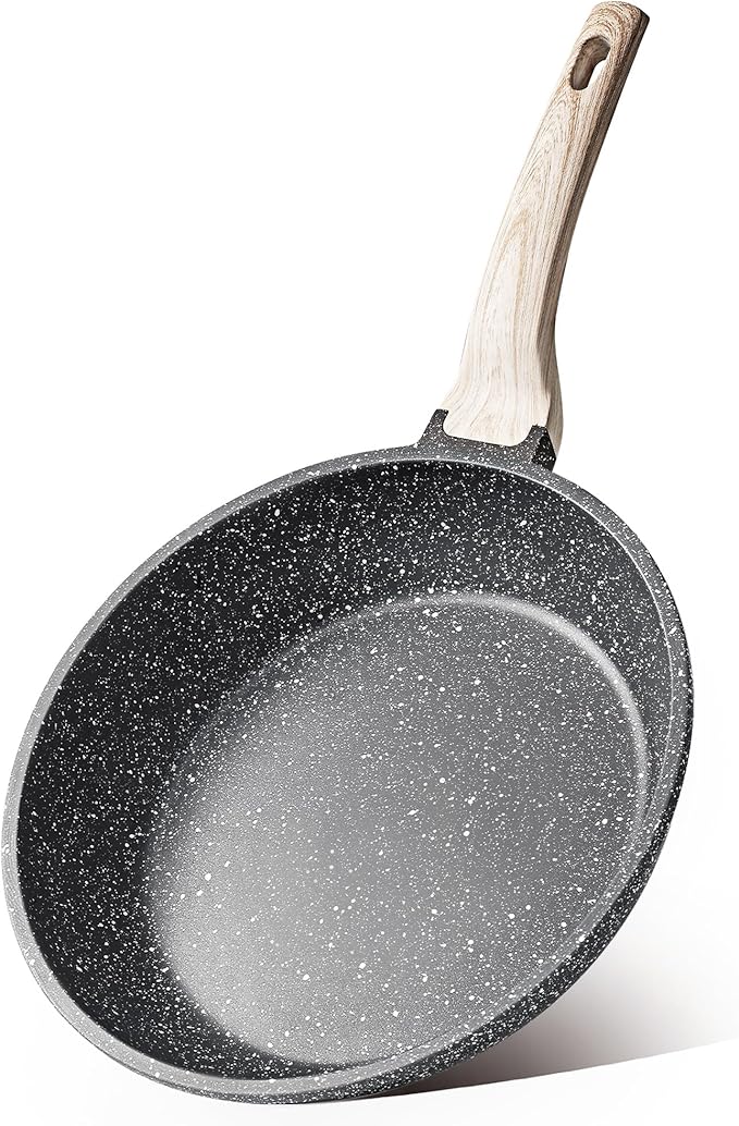 CAROTE10 inch Non Stick Black Frying Pan Skillet, PFOA-Free | Healthy Non Toxic Granite Kitchen Cookware, All Stovetops Compatible Skillet with Heat-Resistant Handle