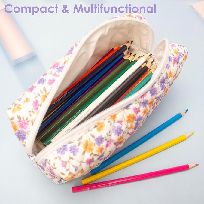 PAZIMIIK Small Quilted Makeup Bag,Zipper Cosmetic Pouch,Ditsy Floral,6 Pack | Lightweight Cosmetic Bag Organizer for Women,Purse Storage Holds Makeup,Toiletries,Skincare,Beauty Essentials,Travel Items