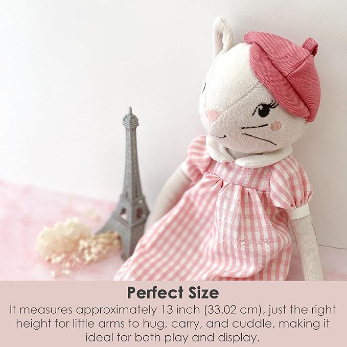 MON AMI Minette The Parisian Kitty Plush Toy – 13”, Cat Stuffed Toy, Soft & Cuddly, Use as Toy or Nursery Room Decor, Great Gift for Kids of All Ages