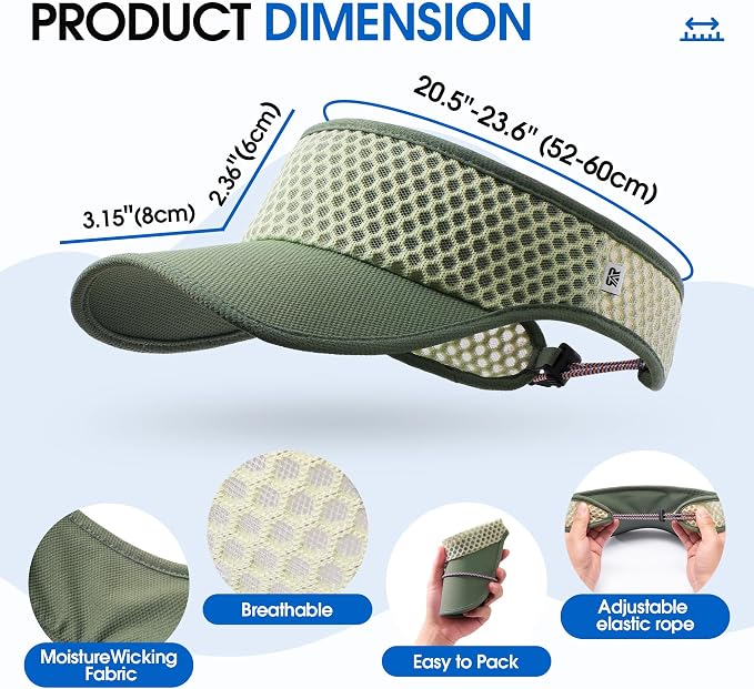 AUSFLUG Sun Visor Hat Men Women - Moisture Wicking Lightweight Sports Cap | Quick dry breathable mesh, adjustable ponytail strap, sun blocking for golf, tennis, pickleball, running, beach, hiking