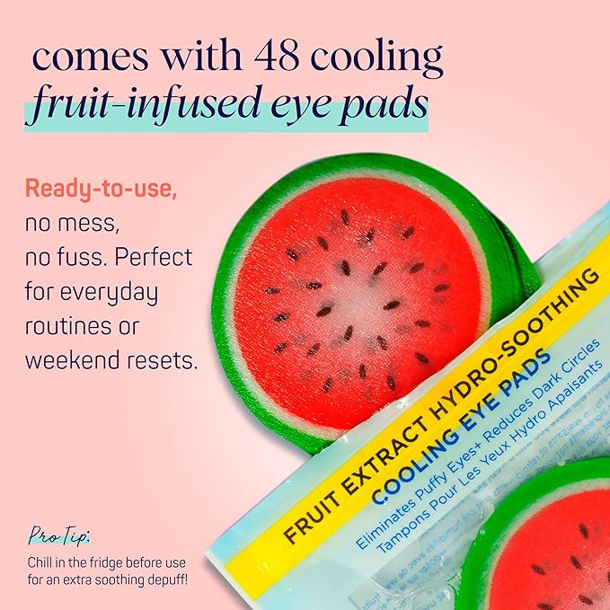 SpaLife Watermelon Cooling Eye Pads, 48 Hydrating Under Eye Patches for Puffiness, Dark Circles, and Tired Eyes, Infused with Hyaluronic Acid, Glycerin, and Vitamin C, Fruity Scent