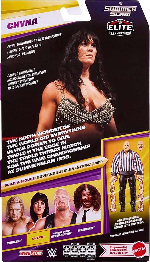 Mattel WWE Elite Collection Action Figure & Accessories, Premium Live Event Chyna Set, SummerSlam Series with Jesse “The Body” Ventura Build-A-Figure Parts