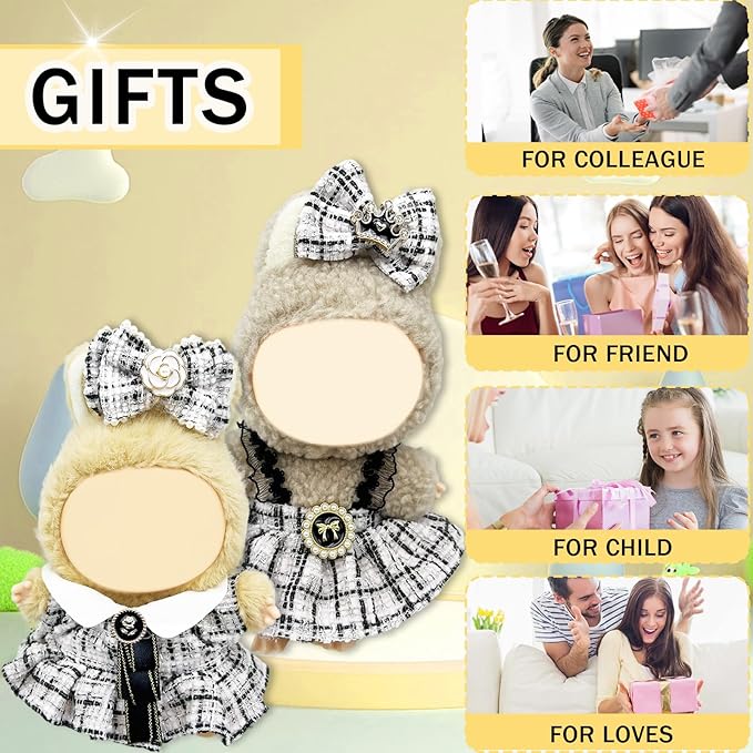 Doll Clothes for Labubu,Cute Outfit for 17cm Doll Clothe 2/3PCS Clothes and Hats Stylish Dolls Clothe for 17 cm Labubu,Casual Style Costumes for Labubu Dolls (White Chaneel Set)