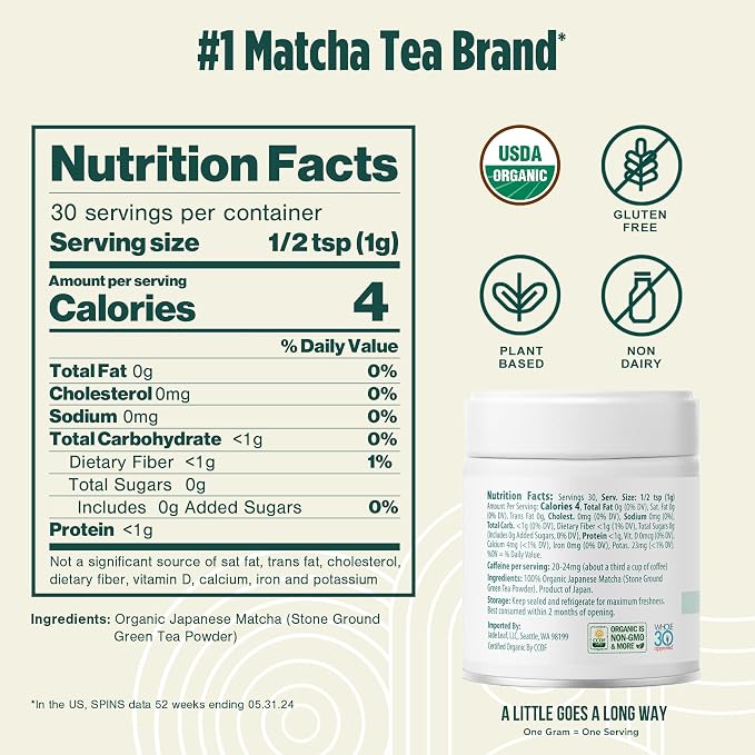 Jade Leaf Matcha Organic Ceremonial Grade Barista Blend Matcha Powder - 100% Pure Japanese Premium First Harvest Green Tea for Lattes from Uji and Kagoshima, 30g / 1.06 Ounce (Pack of 1)