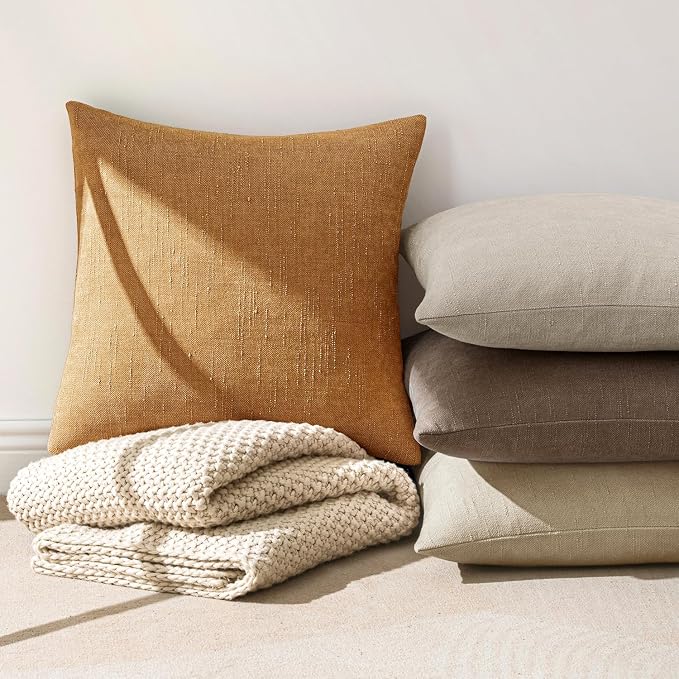 MIULEE Textured Chenille Throw Pillow Covers 18x18 Inch Golden Brown | Pack of 2 Decorative Soft Throw Pillows, Solid Textured Cushion Covers, Modern Home Decor for Couch Sofa Bedroom Living Room