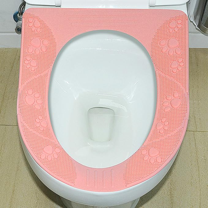 Universal Toilet Seat Cover Washable Silicone Non Slip Toilet Seat Pad Durable Soft Comfortable for Elderly Children Bathroom Home 39.5x34cm (Pink)