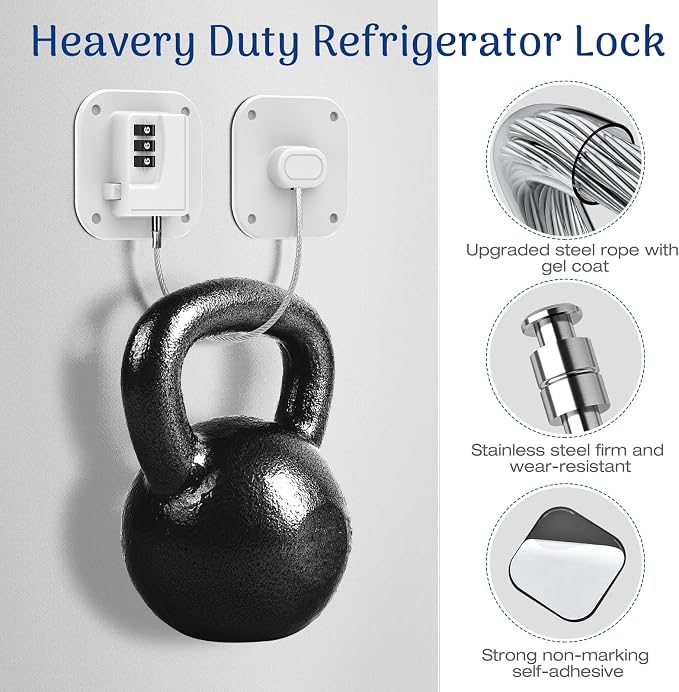 Fridge Refrigerator Lock with Combination, Heavy Duty Lock for Cabinet, Drawers, Closet, Safety Easy Install No Keys Needed (White-2Pack)