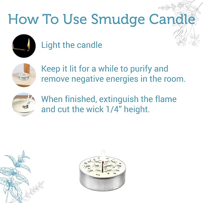 SOUL STICKS 12 Pack Little Smudgies Tealight Candles Smudge Candle for Cleansing House, Meditation, Chakra Healing | Made with Crystals and Herbs (White Sage)
