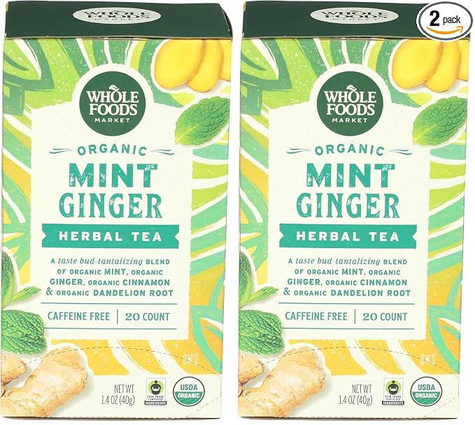WHOLE FOODS MARKET Organic Mint Ginger Herbal Tea, 20 CT (Pack of 2)