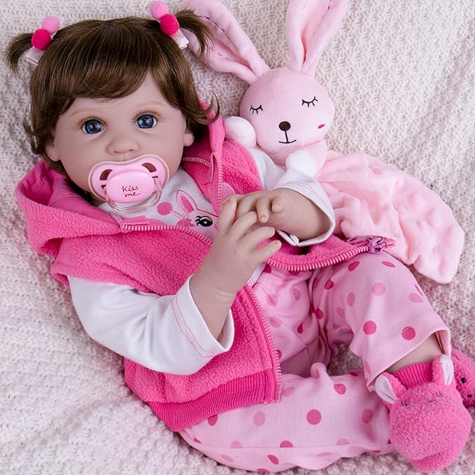 Milidool Lifelike Reborn Baby Dolls Girl, Realistic Silicone Baby Doll Real 22 inch Weighted Soft Body Newborn Girl Doll with Feeding Toy Accessories Gift Set