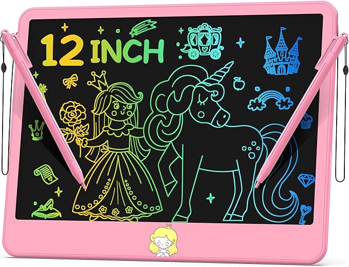 Hockvill LCD Writing Tablet 12 Inch, Toys for Boys Girls Drawing Pad for 3 4 5 6 7 Year Old Kids Toys, Toddler Erasable Doodle Board Travel Essentials, Children’s Day Valentines Gifts for Kids - Pink