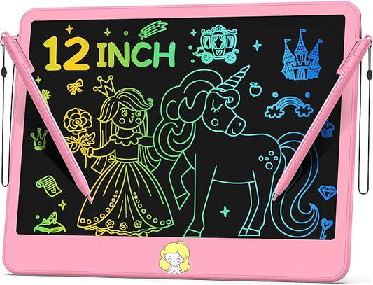 Hockvill LCD Writing Tablet 12 Inch, Toys for Boys Girls Drawing Pad for 3 4 5 6 7 Year Old Kids Toys, Toddler Erasable Doodle Board Travel Essentials, Children’s Day Valentines Gifts for Kids - Pink