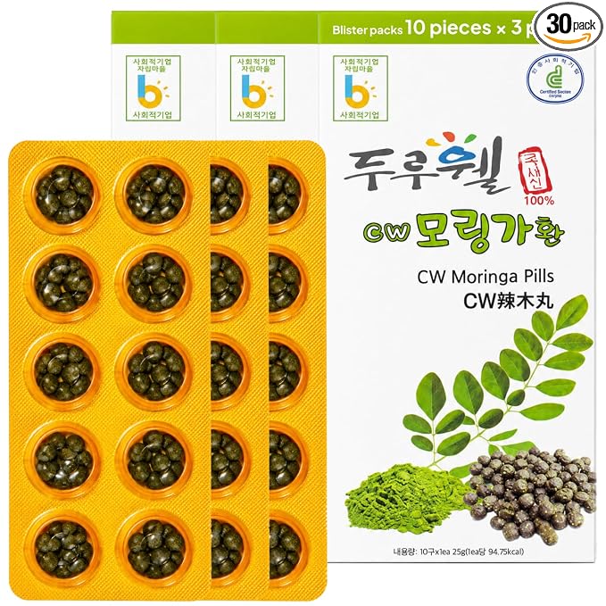 Korean Food Duruwel Moringa Grain Bites, Farm-Grown Leaves 25g x 30 Packs | Made with 100% Korean farm-grown moringa leaves in 30 individual packs for a convenient traditional grain snack.