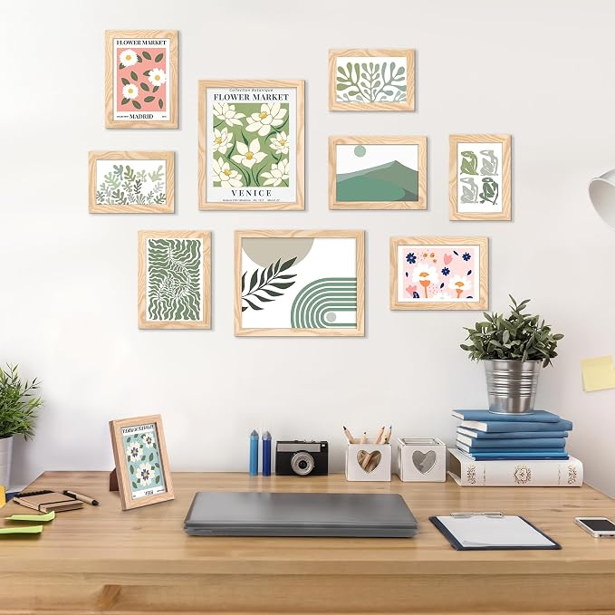 upsimples 10 Pack Picture Frames Collage Wall Decor for Mounting or Tabletop Display, Photo Gallery Frame Set for Family, Multi Sizes Including 8x10, 5x7, 4x6, Natural | Multi Picture Frames Collage Wall Decor, Gallery Wall Frame Set, Gift For Christma...