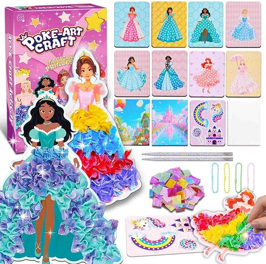 QLKYTALA Poke Poke Art Kits for Girls - Arts and Crafts for Kids 4-8 - 4 5 6 7 8 Year Old Girl Birthday Gifts - Princess Dress-Up DIY Creative Activity Toys
