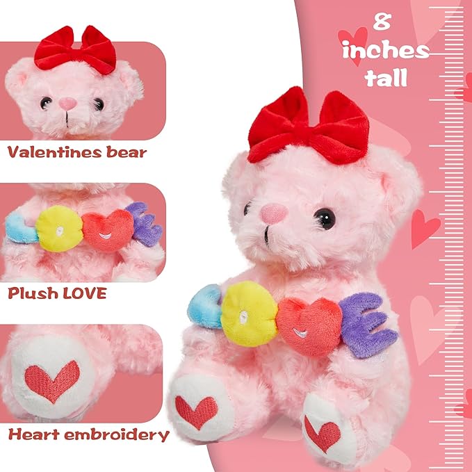 Teddy Bear Stuffed Animals for Girlfriend - 8 Inch Teddy Bear with Heart Soft Stuffed Pink Bear Plush Toy, for Mom, Anniversary Valentines Birthday Gifts for Kids Girls Her Women