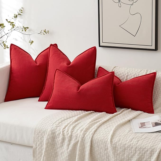 MIULEE Pack of 2 Red Decorative Chenille Pillow Covers 18x18 Inch | Soft Couch Throw Pillows,Farmhouse Cushion Covers with Elegant Design for Sofa,Bedroom,Living Room,Spring Home Decor