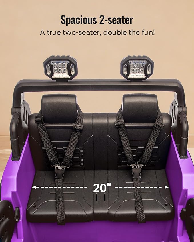 Outfunny 2 Seater Ride on Car Toy, 24V 4WD Electric Car for Kids 4-8 with Remote Control, 4x200W Motors, Capacity 150 lb - Purple
