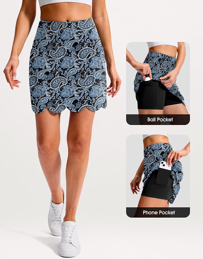 16" Skorts for Women with 4 Pockets High Waisted Scalloped Hem Athletic Tennis Skirt Golf Skort Dressy Casual