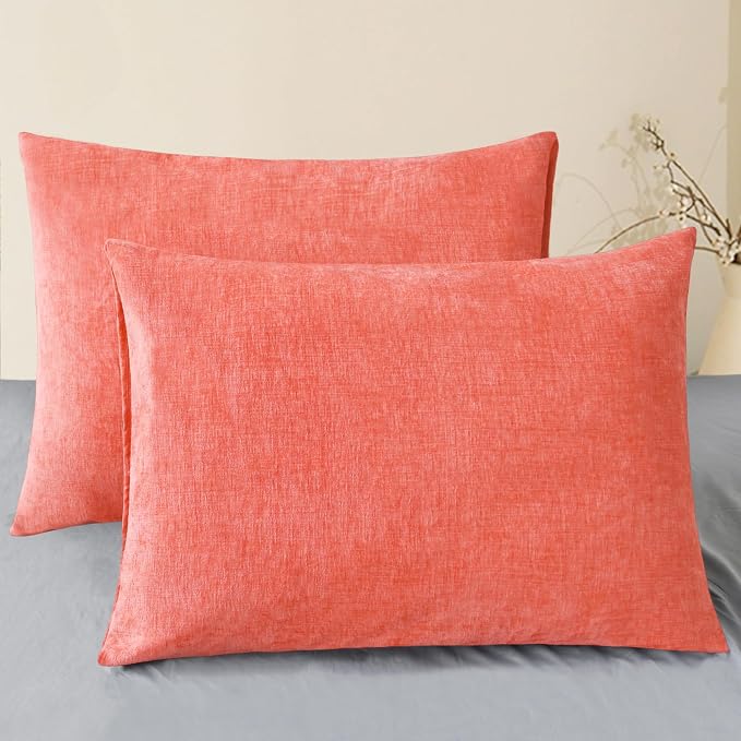 CaliTime Decorative Throw Pillow Covers 26 X 20 Inches Living Coral | Pack of 2, Cozy Chenille Standard Cushion Cases for Sofa Bed Living Room Farmhouse Home