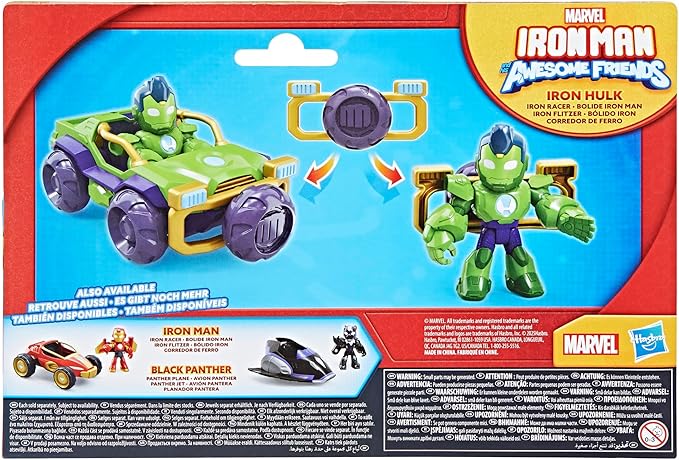 IRON MAN AND HIS AWESOME FRIENDS Marvel Iron Hulk Iron Racer Action Figure & Toy Vehicle, 3-Inch Super Hero Toys for Kids, Ages 3+