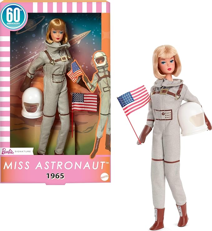 Barbie Mattel Miss Astronaut Doll Collectible with Silver Suit, Space Boots & Helmet Accessory, 1965 Vintage Repro