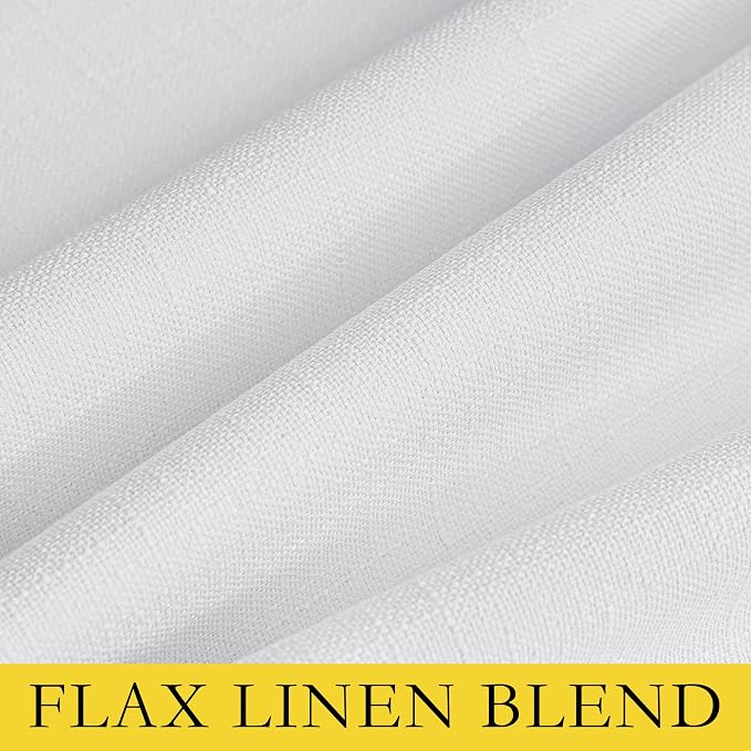 NICETOWN 100% Absolutely Blackout Linen Curtains with Thermal Insulated White Liner, White, 52 inches Wide, 102 inches Length Energy Saving Curtains for Living Room 2 Panels Set, Vertical Blinds