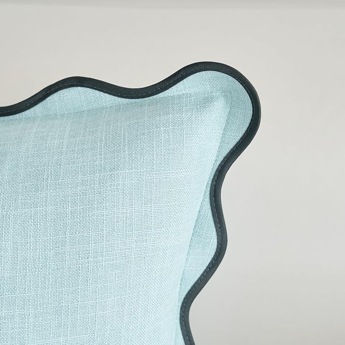 Scalloped Throw Pillow Covers Set of 2 for Living Room, Boho Sytle Decorative Home (Blue & Teal, 20x20 Inch)