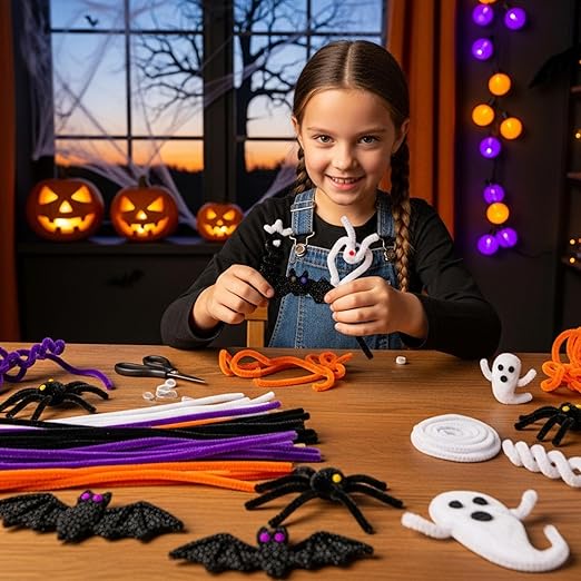 Caydo 320 Pieces Halloween Pipe Cleaners Chenille Stems 6mm x 12inch, Chenille Stems for DIY Art Craft Decorations (Black, Brown, Dark Green, Orange)
