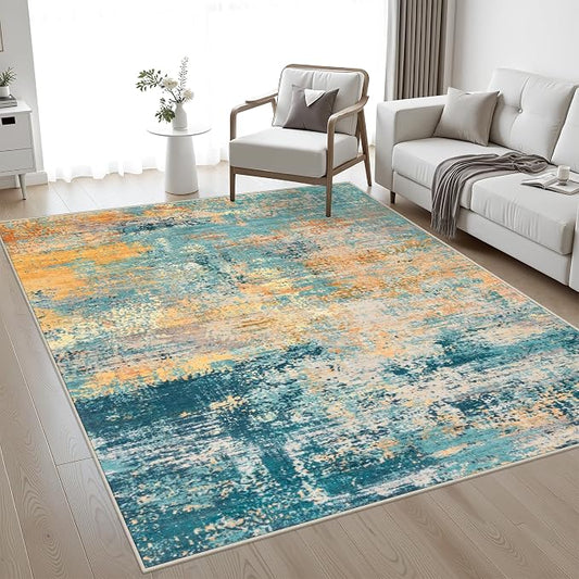 4x6 Area Rug Living Room Rug: Washable Modern Abstract Soft Thin Rug Indoor Floor No Slip Carpet for Bedroom Dining Room Farmhouse Nursery Home Office - Rosy Haze
