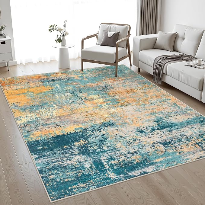 Washable Area Rug 3x5 Entryway Rug: Washable Modern Abstract Soft Thin Rug Indoor Floor No Slip Carpet for Bedroom Dining Room Farmhouse Nursery Home Office - Rosy Haze