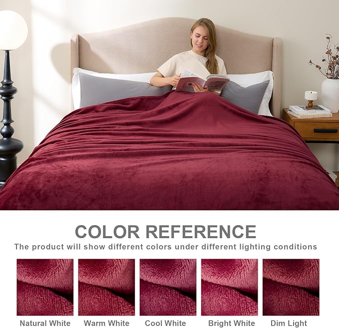 Hansleep King Burgundy Red Fleece Blanket, Soft Flannel Bed Blanket | Fuzzy Cozy Blanket 90x108 Inches, Multi-use for Bed, Sofa, Couch, Travel, Camping, All Season Warm Lightweight Cover