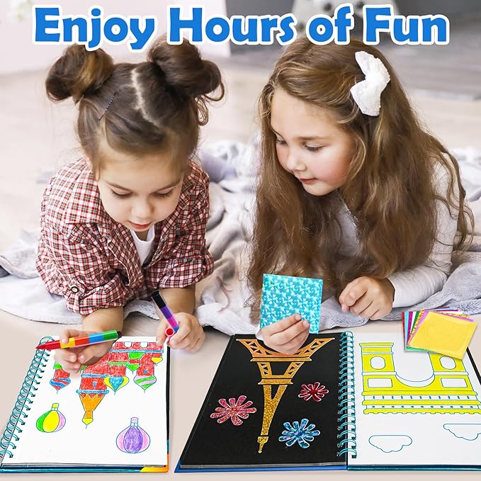 FUNNYB&G Foil Art Crafts for Kids Ages 4-8: Valentines Crafts for Kids 2026,Birthday Gift for Girls,Art and Crafts Supplies,Party Favors,Creative Toys for Girls Boys 4 5 6 7 8 9 Years Old(Buildings)