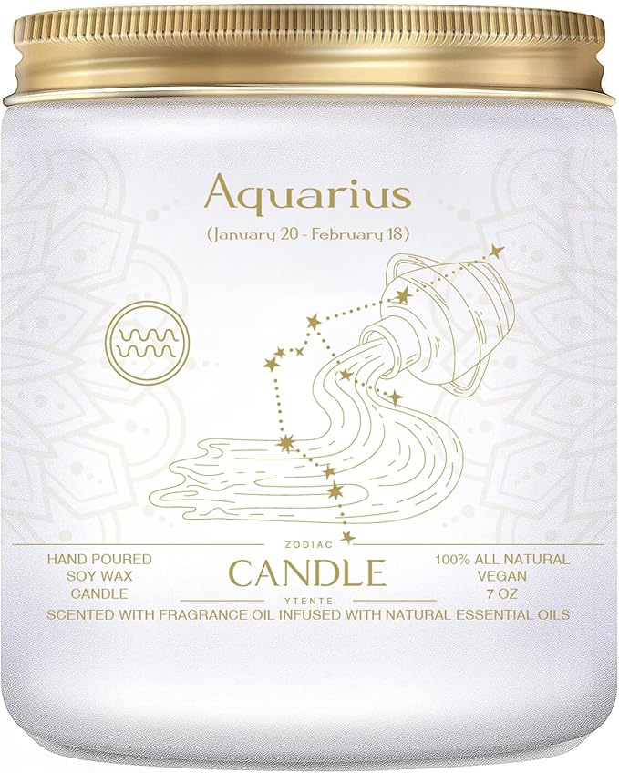 Zodiac Sign Jar Candle, Aquarius, Lavender Scent, Modern Style, Crystal Embellishment, Birthday Gift