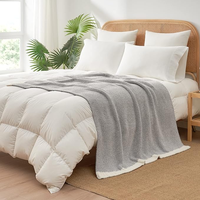 Snuggle Sac Buttery Grey Throw Blanket for Couch, Reversible Super Soft Warm Blankets Cozy Knit Fuzzy Plush Lightweight Throws for Sofa, Bed, Heather Grey, 50"x60"