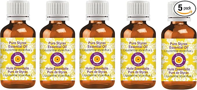 Deve Herbes Pure Styrax Essential Oil (Liquidambar styraciflua L) Steam Distilled (Pack of Three) 100ml X 5 (16.9 oz)