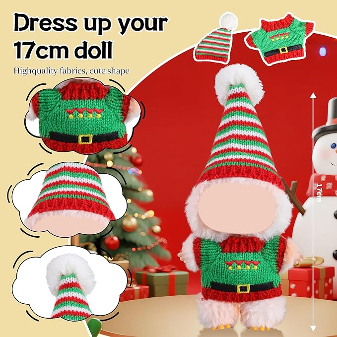 Clothes for Labubu Doll,6.7 Inch Doll Clothing Set - 2 Pieces of Handmade Clothes and Accessories for 17cm Plush Toys - Red and Green Christmas Set