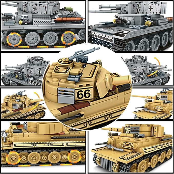 2 Piece Set of Building Block Toys, 38T & Tiger Tank Building Sets(1000+ pcs)
