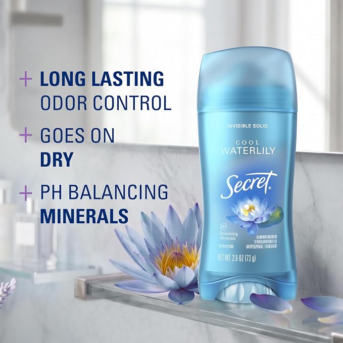 Secret Invisible Solid Antiperspirant and Deodorant, Waterlily Scent, 2.6 oz