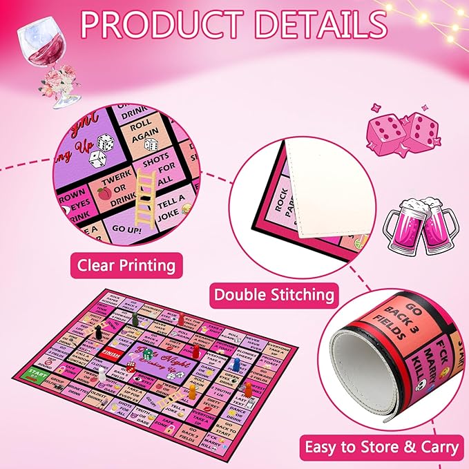 Girls Night Game Drinking Board Games, Party Interactive Drinking Game Playmat for Adult, Bachelorette Party Games Age 21+, 2-8 Players (Girls Night Game)